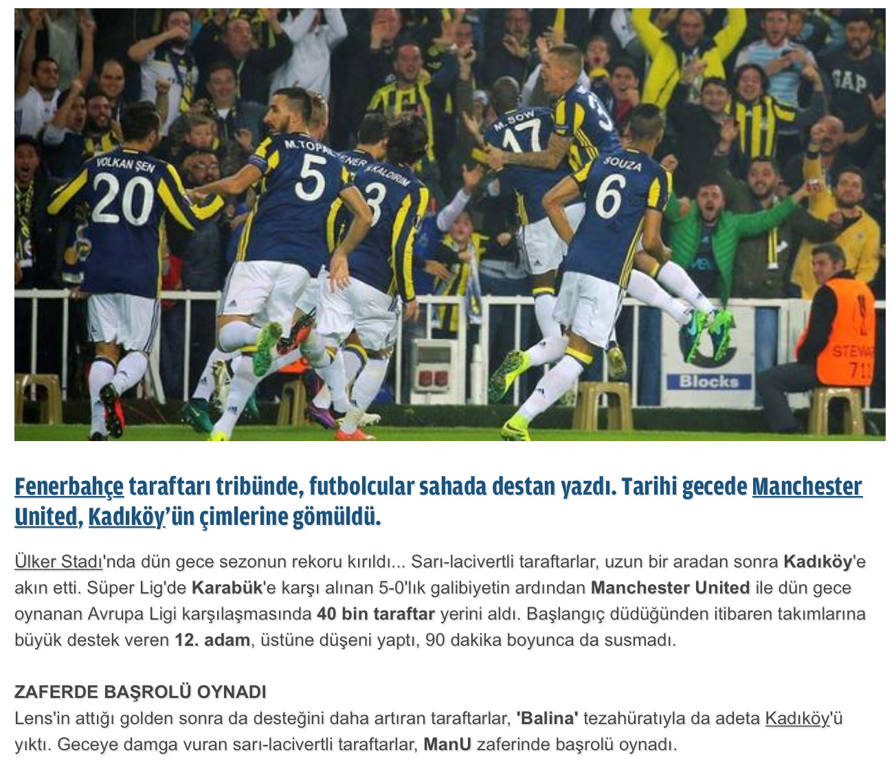 Galatasaray Ve Futbol Dunyasi World Of Soccer Fenerbahce 2 Manchester United 1 3 Kasim 2016