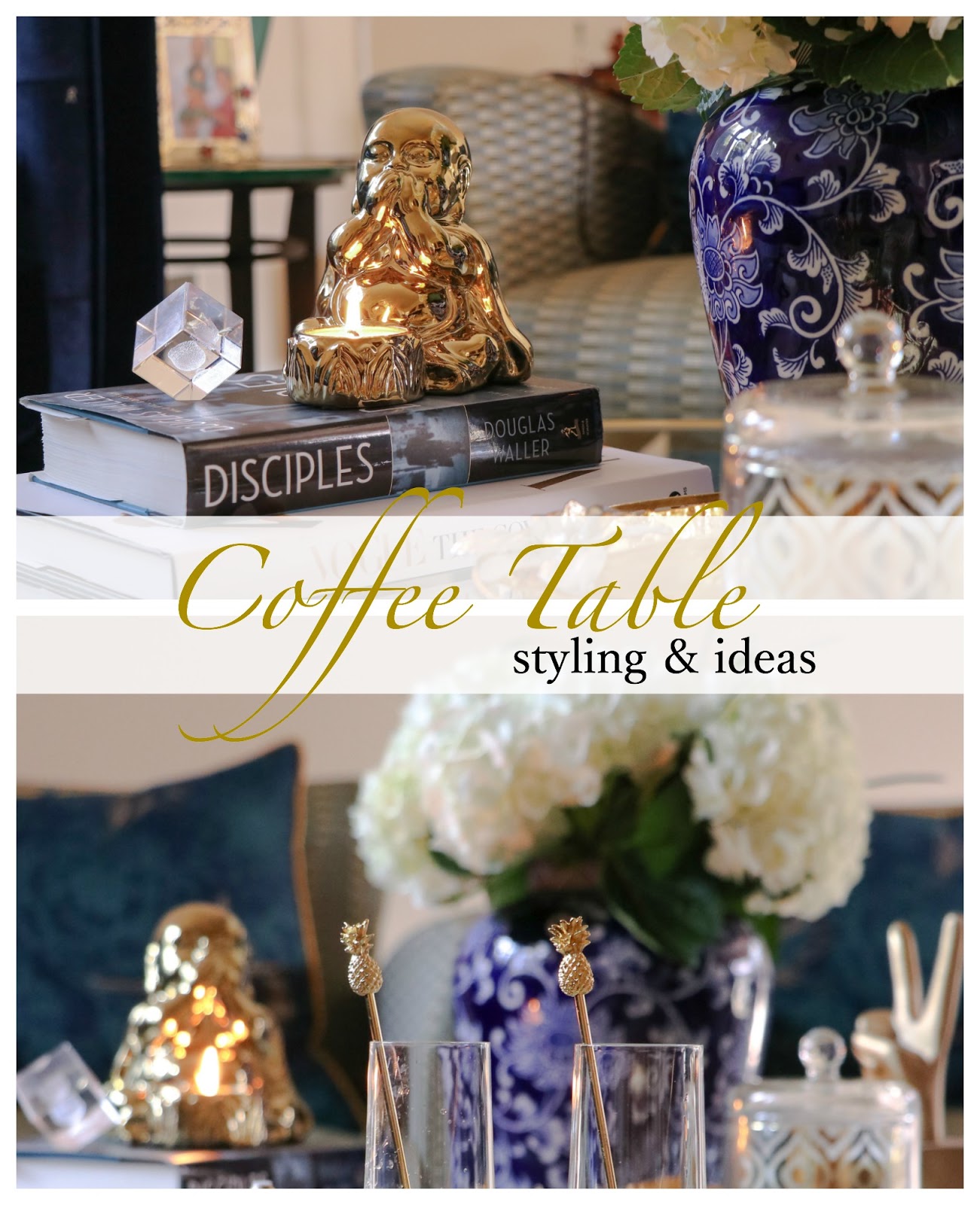 how to style your coffee table, modern living room, round coffee table, nesting coffee table, buddha statue, blue and white porcelain collection, home, interior, decor, coffe table, myriad musings how to style your coffee table, modern living room, round coffee table, nesting coffee table, buddha statue, blue and white porcelain collection, home, interior, decor, coffe table, myriad musings