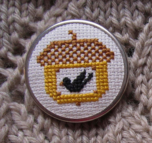 KBB Crafts & Stitches: Acorn and Crow Cross-Stitch Pin