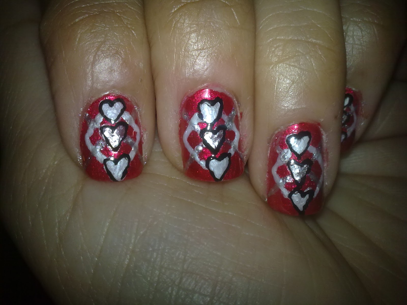 Love For Nail Art Valentine's day Hearts argyle nail art
