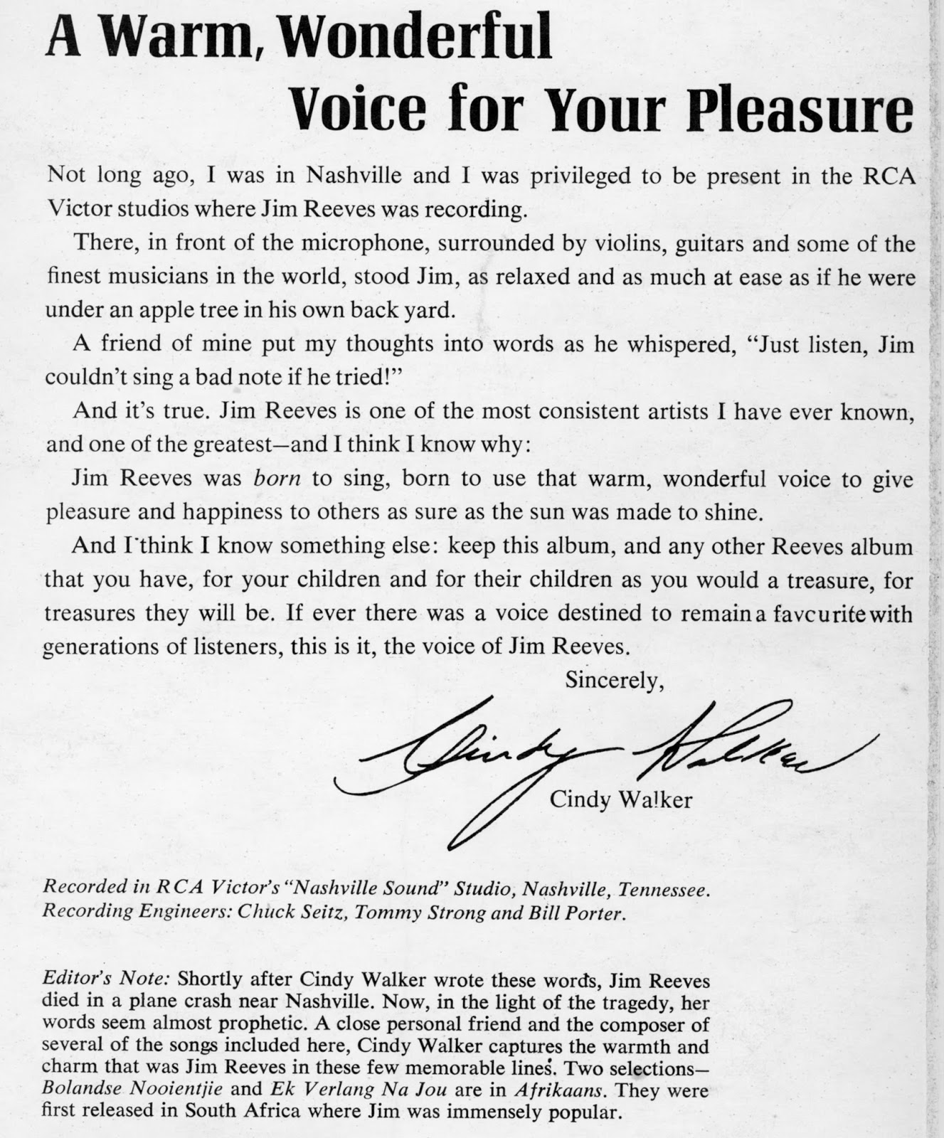 Luigi's 50's & 60's Vinyl Corner Jim Reeves.