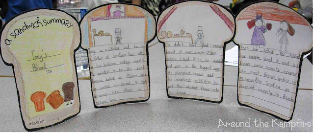 We wrote "sandwich summaries" for Tony's Bread during our Tomie dePaola author study~ Around the Kampfire blog