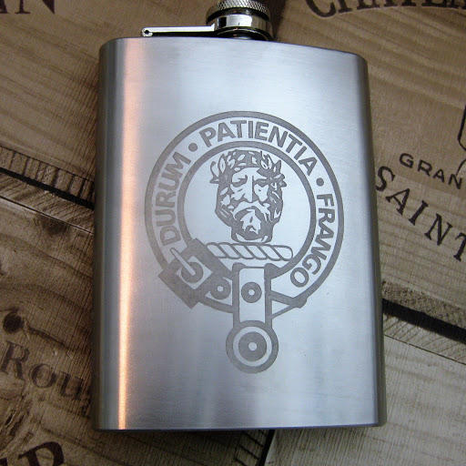Stainless Steel Hipflask Etched with Edinburgh Etch Solution (Ferric Chloride) using Vinyl Resists Cut with Silhouette Cameo.  Tutorial by Nadine Muir for Silhouette UK Blog