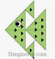 Bước 15: Vẽ mắt, vây để hoàn thành cách xếp con cá cảnh nhiệt đới bằng giấy theo phong cách origami. 