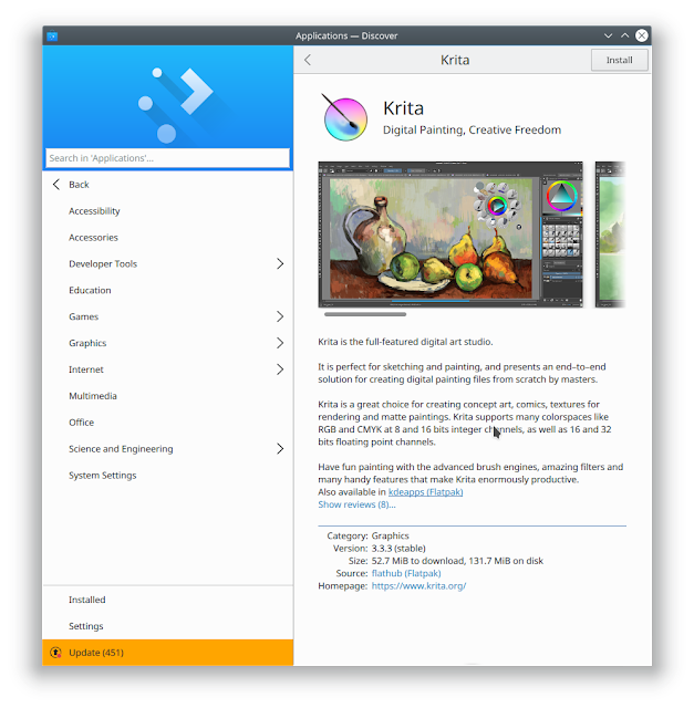 Janela do Discover, a Central de Aplicativos do KDE