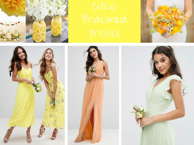 lemon, citrus, mint and coral bridesmaid dresses