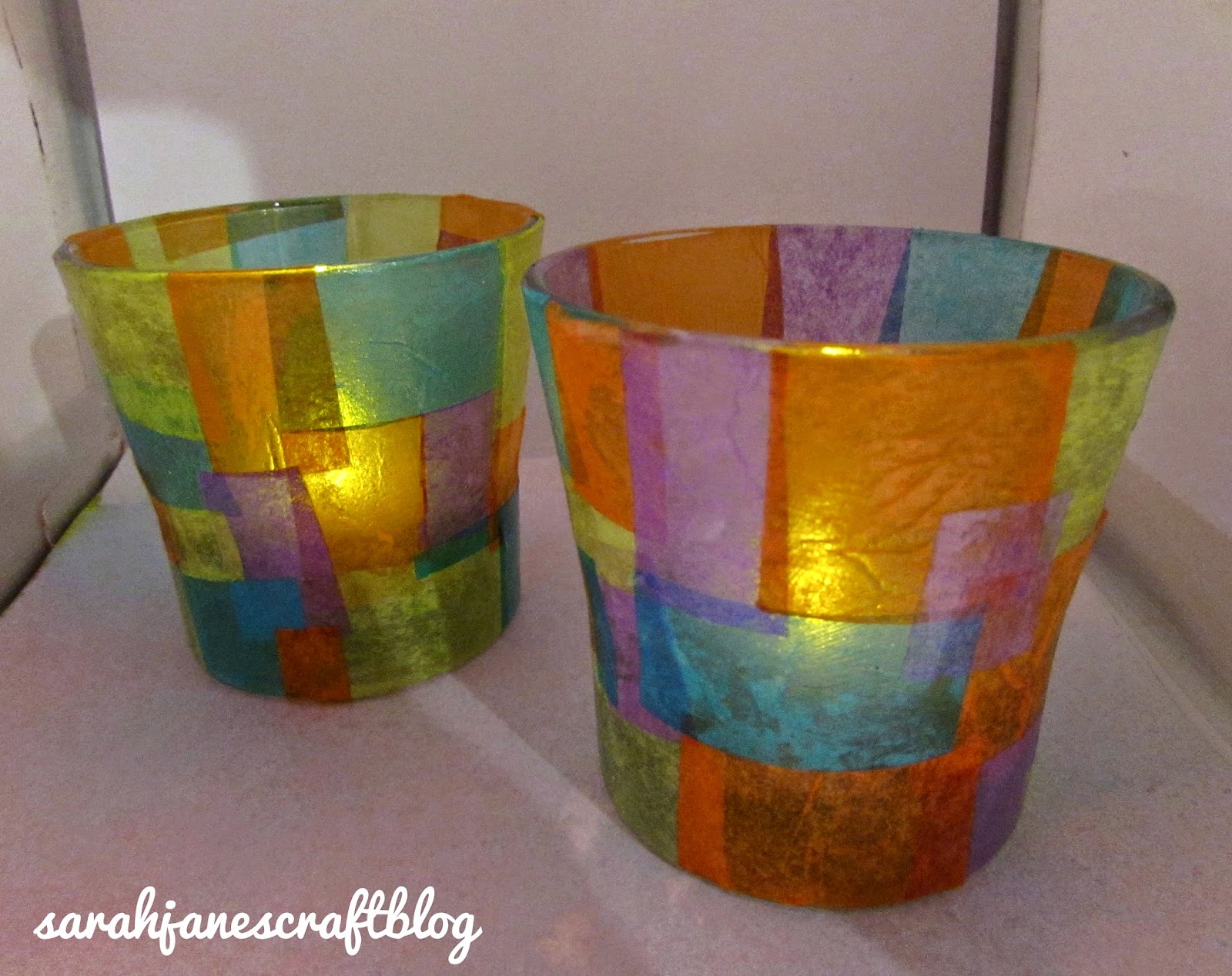Tissue Paper "Stained Glass" Candle Holders