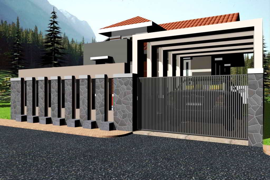  f 60 model desain pagar rumah minimalis batu alam besi 