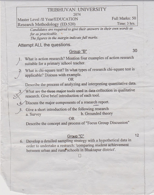 Master Second Year, Research Methodology (520) Question Paper 2074, Tribhuvan University