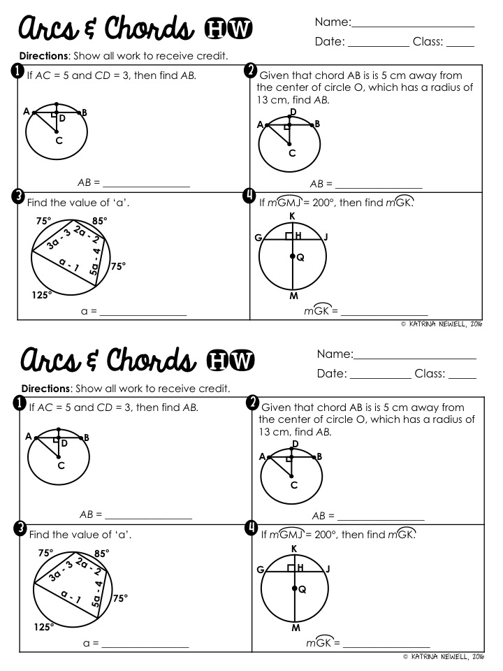 Arcs And Chords Worksheet Answers