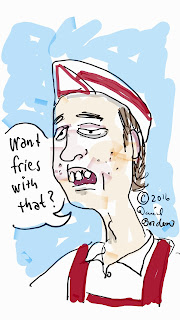 drawing of the guy who works the fryer at your local burger joint by David Borden