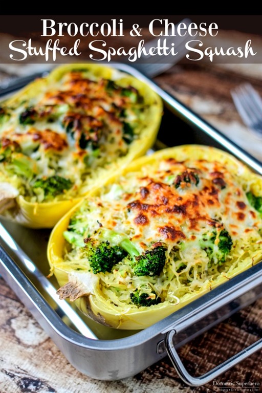  Broccoli & Cheese Stuffed Spaghetti Squash | That Skinny Chick Can Bake