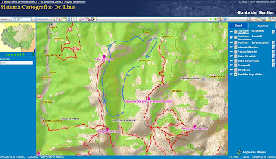 Hike route (in blue) shown on a map generated from the Provincia di Cuneo Sentieri Alpini mapping application.