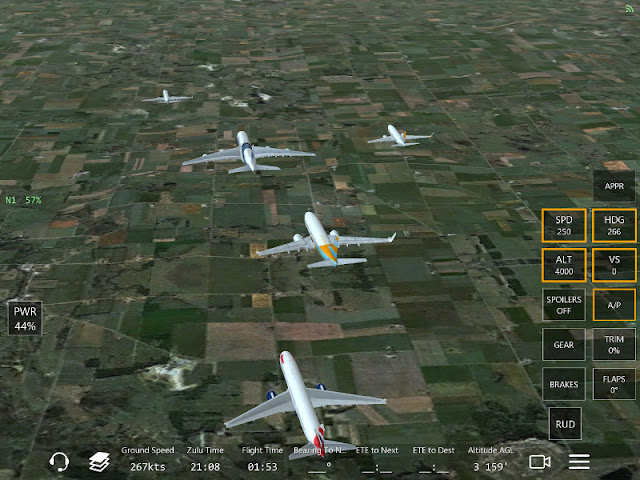 Ecran du jeu Infinite Flight, jeu simulation de pilotage d'avions