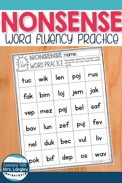 These FREE noise word fluency pages for kindergarten or first grade can be used in reading groups as an intervention, progress monitoring, extra activities or just for practice. Student literacy centers can benefit from this important early literacy skill and students can use these pages to practice sounds, blending sounds, and building confidence! #kindergartenclassroom #nonsensewordfluency