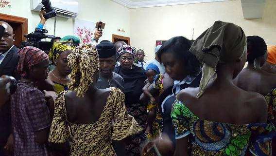 Photos: VP Yemi Osinbajo Receives The Released 21 Chibok girls In Abuja
