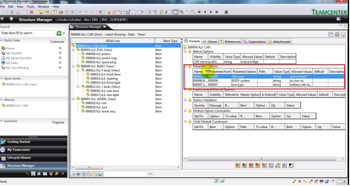 PlmTeamcenter Variant Management BOM in Teamcenter