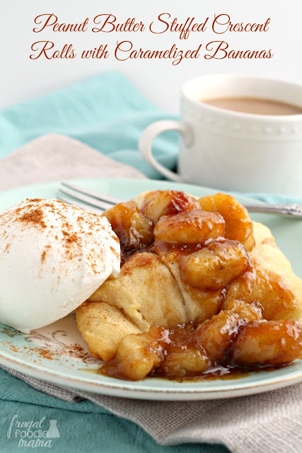 Flaky crescent rolls are stuffed with creamy peanut butter, baked golden brown, & then topped with perfectly caramelized bananas in this decadent breakfast treat.