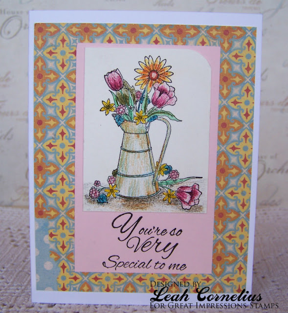 Great Impressions, Leah Cornelius, handmade card, flowers, colored pencils