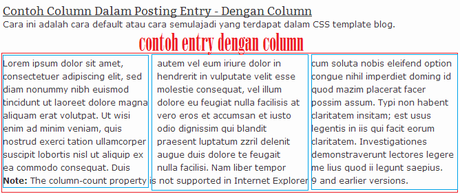 Cara Buat Column Dalam Posting Entry blog