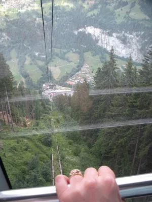Riding the cable car from Mürren to Lauterbrunnen Switzerland