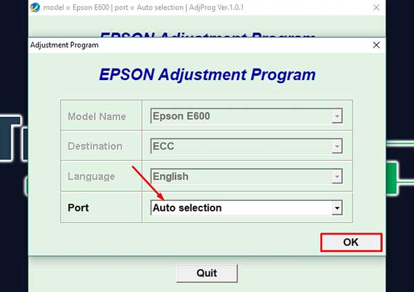restablecer Epson stylus E600 Adjustment Program
