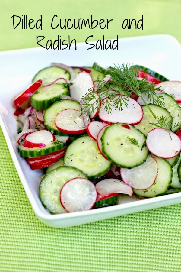 Dilled Cucumber and Radish Salad: Crisp cucumbers meet crunchy radishes  and dill in this refreshing salad!  #dill #radishes #cucumber