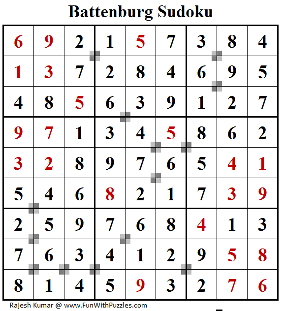 Battenburg Sudoku (Fun With Sudoku #164) Solution