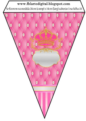 Banderines de Corona Dorada en Fondo Rosa con Brillantes  para imprimir gratis.