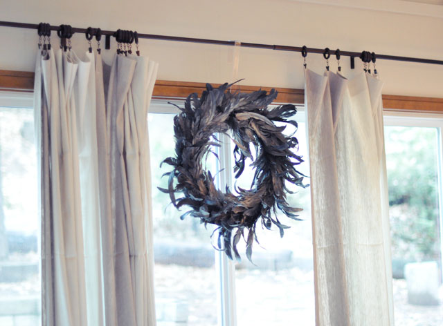 feather wreath on the window