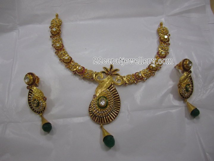 Gold Antique Designer Necklace Sets by RK Jewellers Jewellery Designs