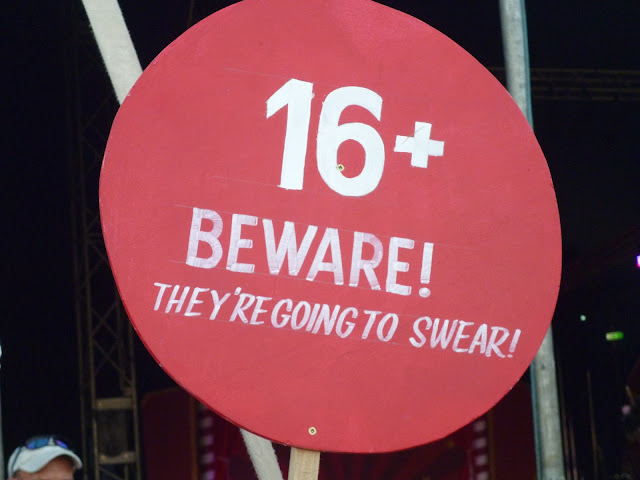 camp bestival over 16 swearing comedy sign