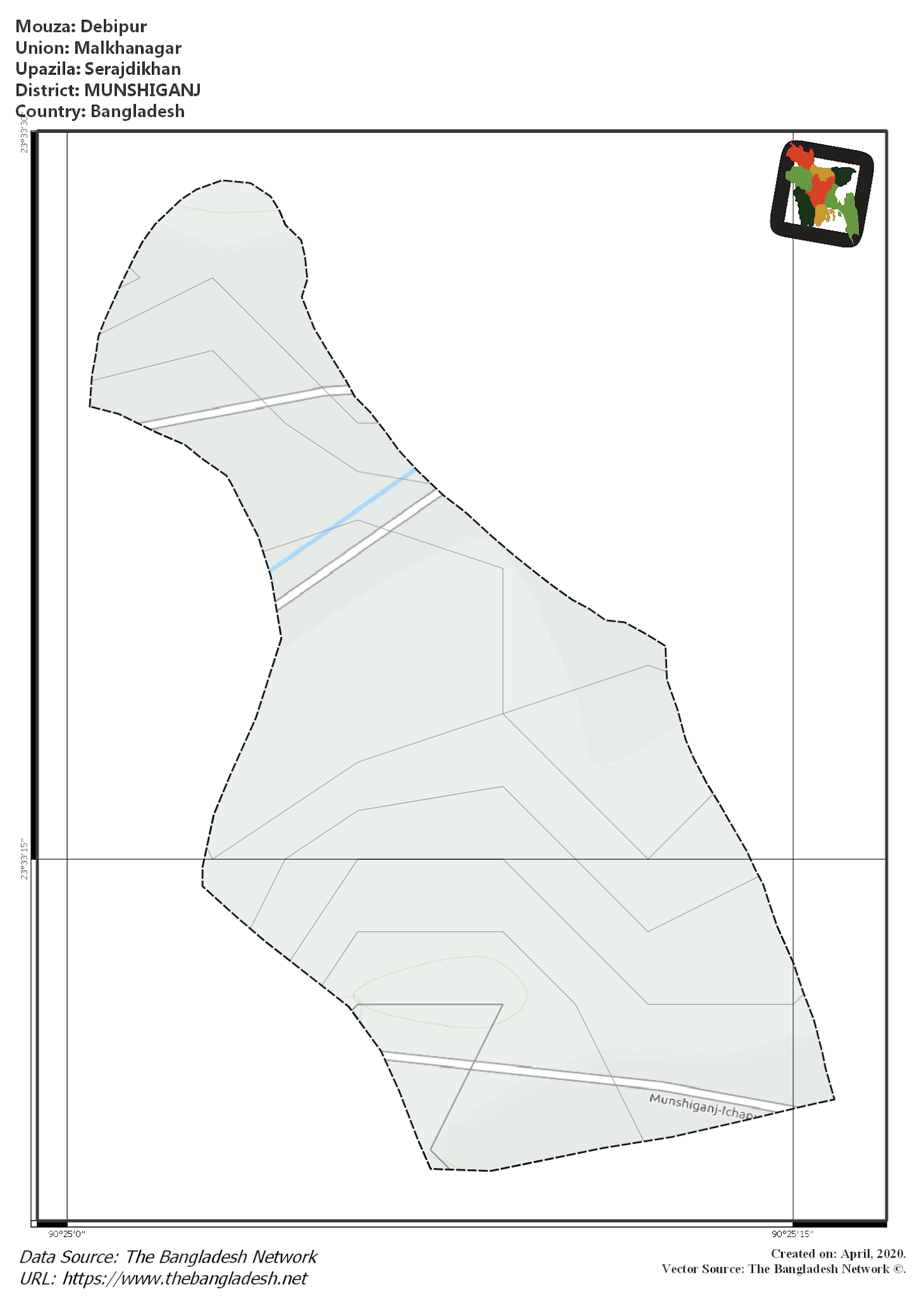 Map of Debipur Mouza of Serajdikhan Upazila, MUNSHIGANJ, Bangladesh.