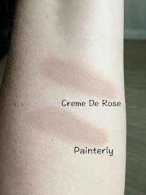 swatch of maybelline colour tattoo in creme de rose v's swatch of mac painterly paint pot