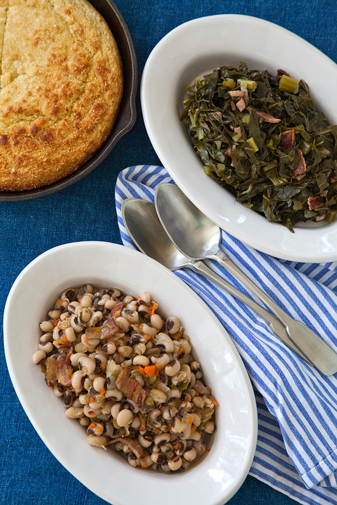 Lunch on New Year's Day-Black-Eyed Peas, Collard Greens and Cornbread