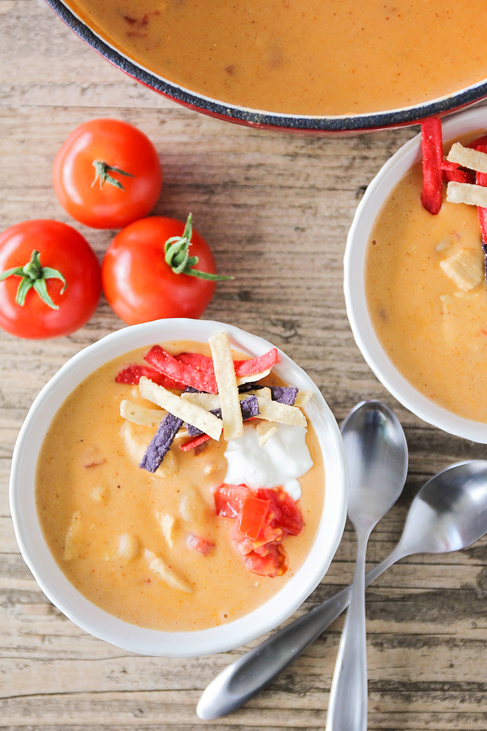This savory and cheesy chicken enchilada soup is incredibly flavorful and easy to make too! 