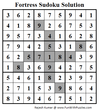 Fortress Sudoku (Daily Sudoku League #96) Solution