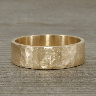 recycled wide yellow gold wedding band hammered