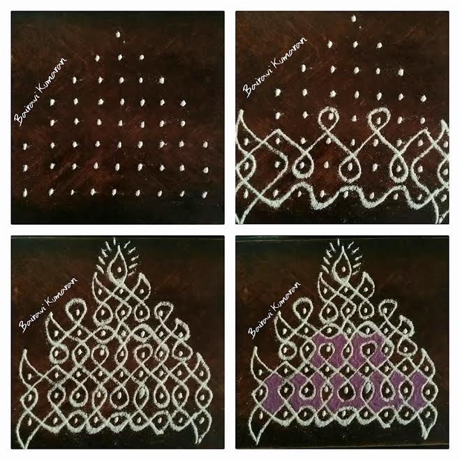 Sikku Kolam Designs with dots Simple Kambi Kolam designs Pink and Pink