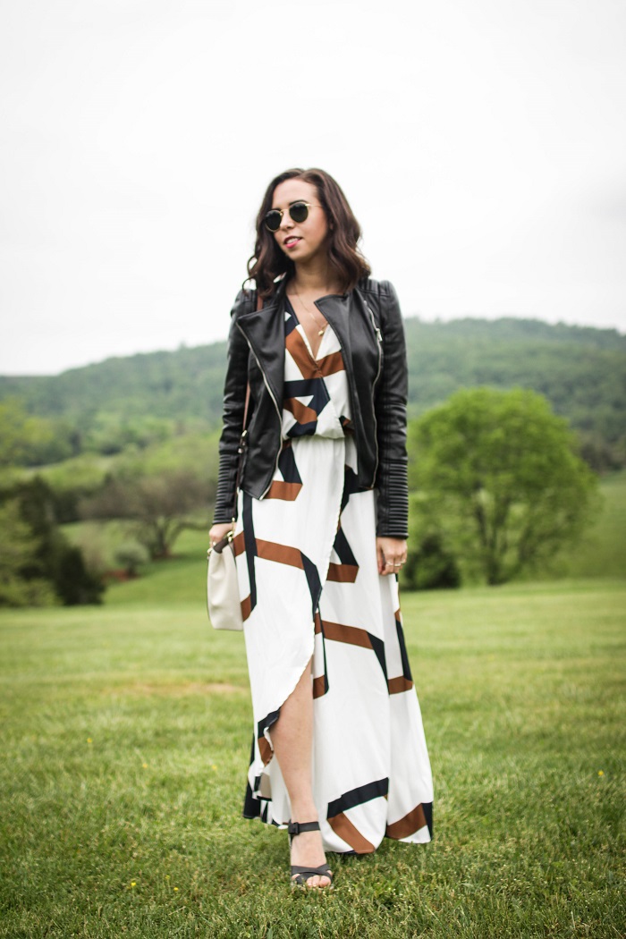 What to Wear to a Winery - Fall / Spring | A.Viza Style | shein wrap maxi dress - zara faux leather jacket - joie lena wedge sandal - casual style - winery style