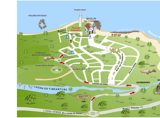 Mapa de acessos a Praia do Forte - BA