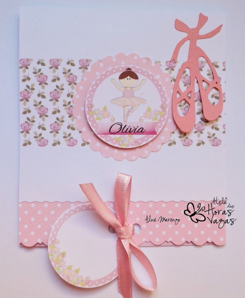 convite artesanal infantil aniversário criança bailarina rosa floral sapatilha