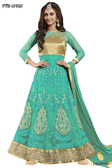 Buy Sky Color Heavy Designer Star Plus Tv Serial Actress Celebrity Jeevika Krystle Dsuza Bridal Anarkali Salwar Suit Dresses Online Shoping with Price