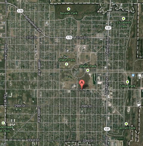 Satellite view of Zion, Illinois. Credit: Google Maps Satellite View
