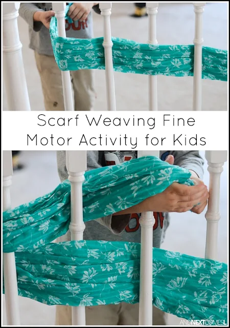 Scarf weaving fine motor activity for kids - a perfect boredom buster for preschoolers from And Next Comes L