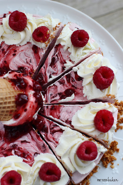 I have this raspberry ice cream pie ready in my freezer for our family dinner night. 