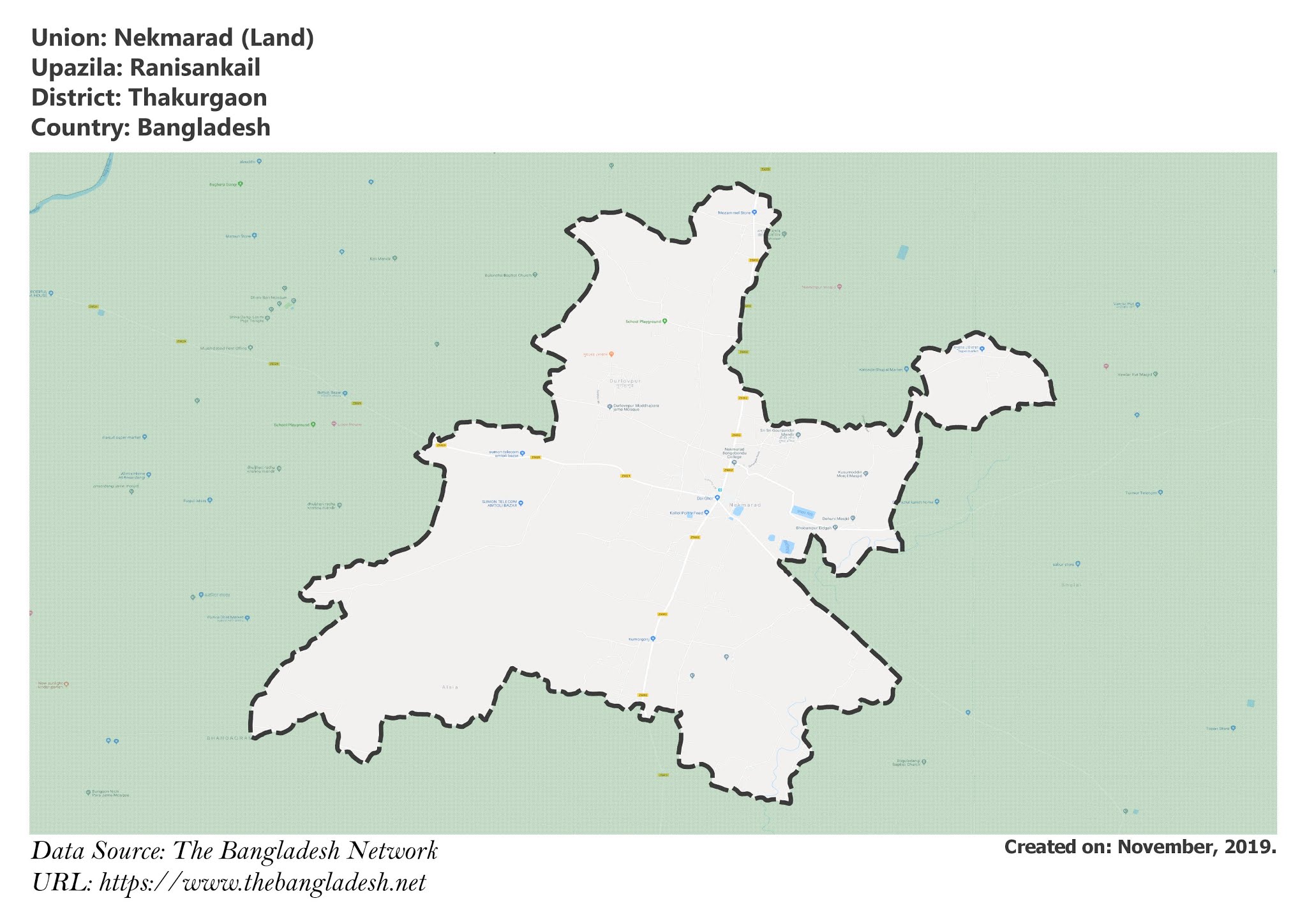 Map of Nekmarad of Thakurgaon, Bangladesh.