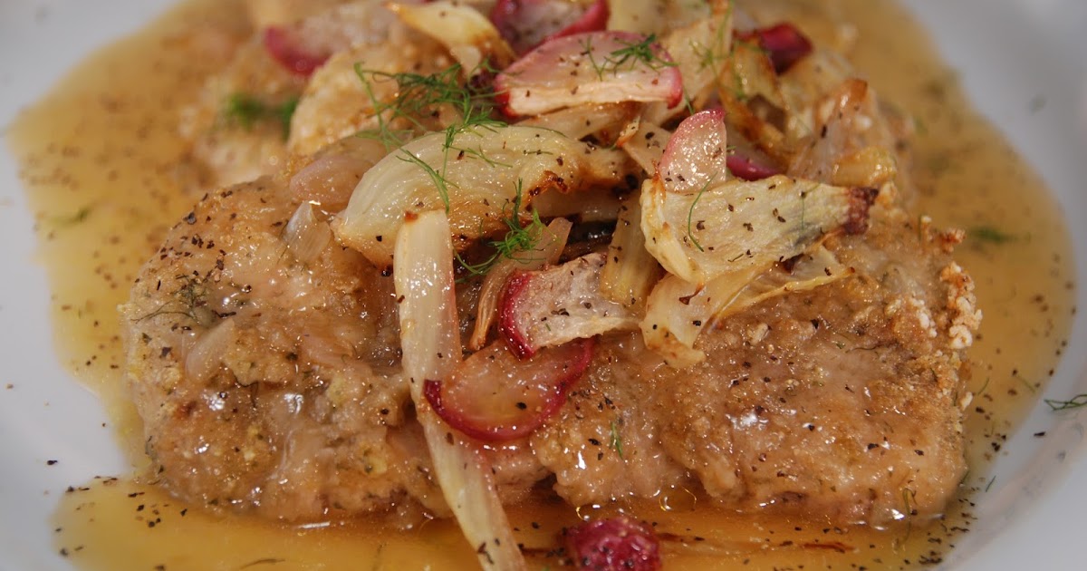 Paleo Rebel Crispy Pork Chops with Roasted Fennel, Radishes, Shallots