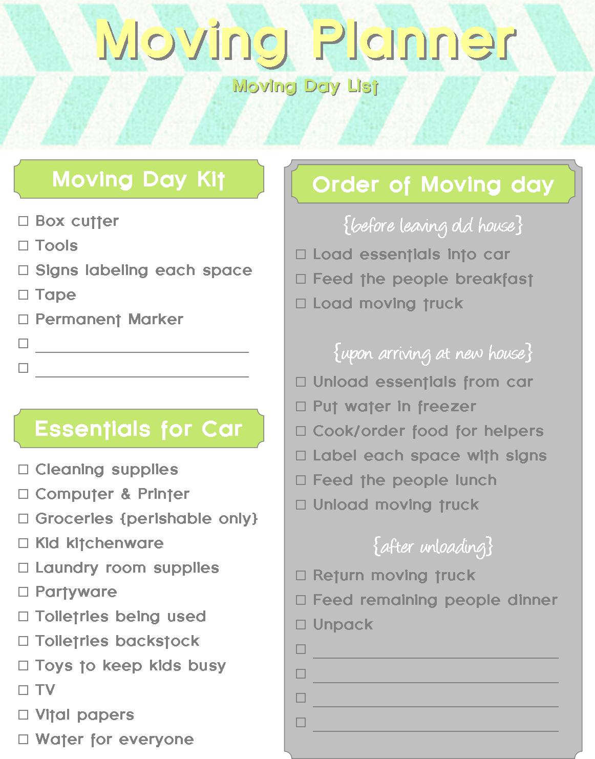 moving checklist planner printable
