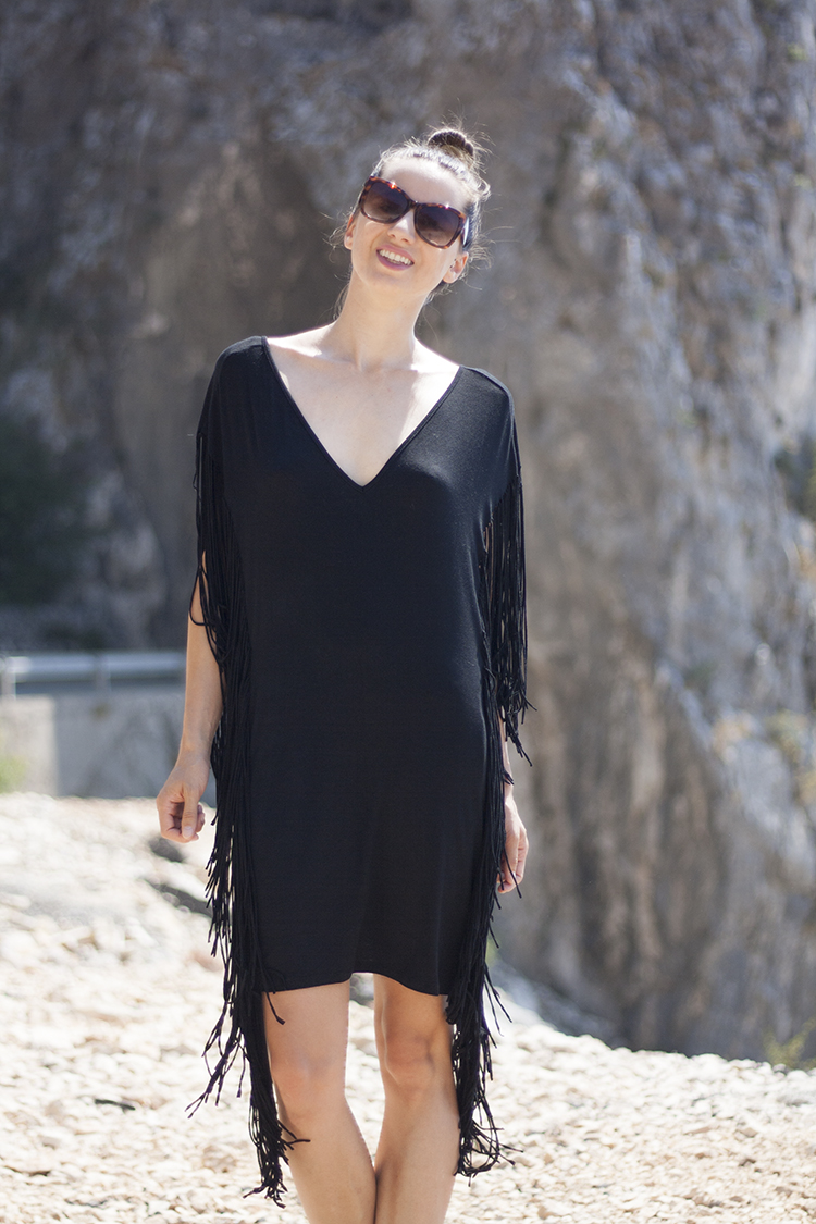 Skinny Buddha Montenegro vacation black fringe dress